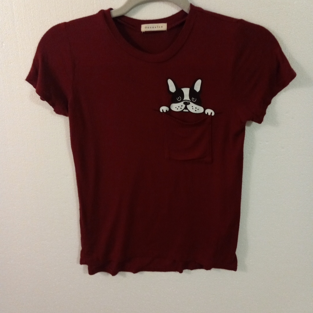 Occasion Short Sleeve Juniors T Shirt Dog Print On Pocket size L